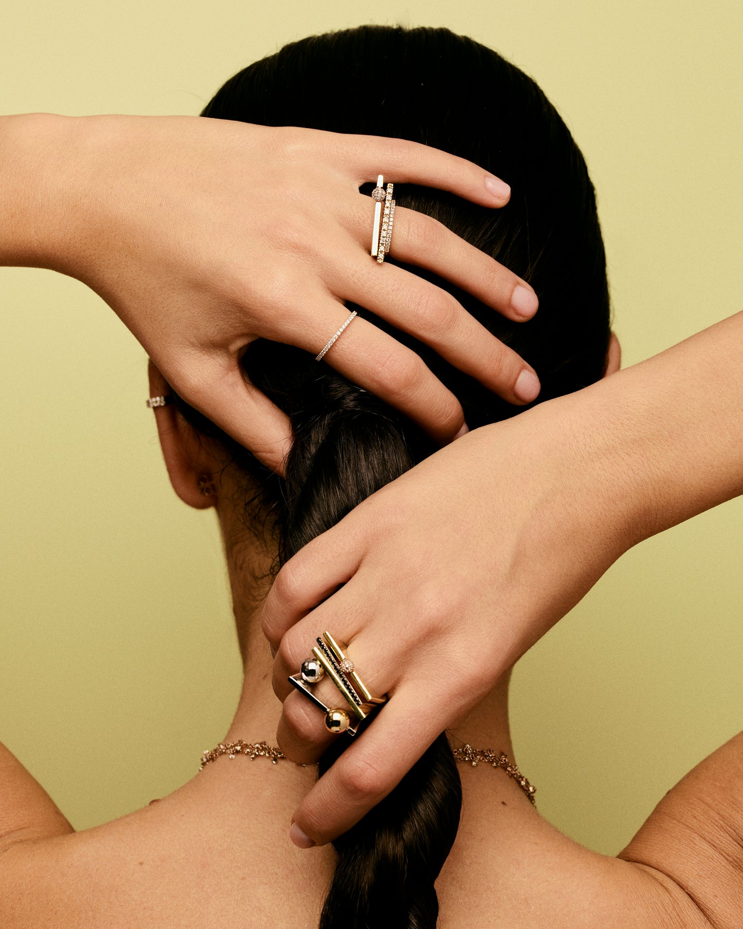 Mini dia ball baguette ring